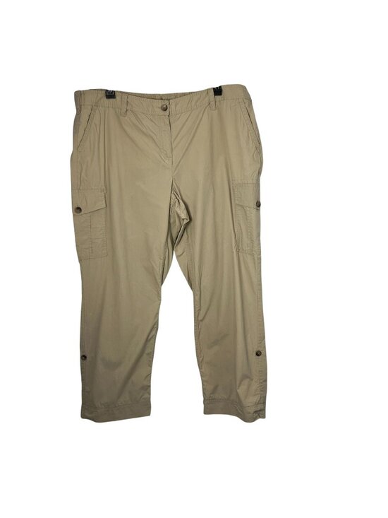 Lands' End Pants - Lands' End Womens 24W Khaki Cargo Pants Elastic Waist Cotton Hiking Used